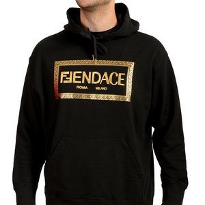 Fendace Men's Black&Gold New Logo Embroidery Hooded Sweatshirt Hoodie US L IT 52